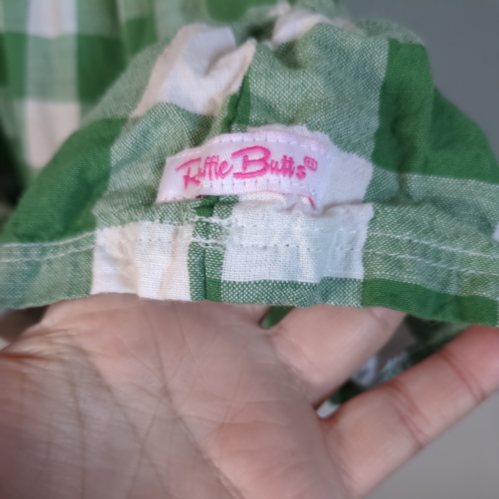 RuffleButts Long Sleeve Smocked Ruffle Hem Dress‎ Green White Plaid Size 4T - Picture 5 of 8